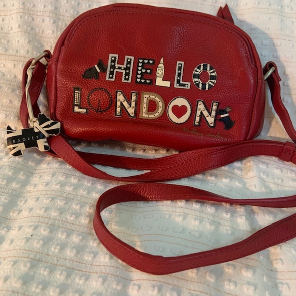 Radley London Red Leather Hello London Cross Body Handbag with Dust Bag